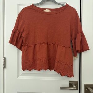 Altar'd State Terracotta Ruffle Tee